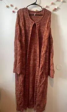 Free People  FP Keep in Touch Maxi Cardi Cable Knit Cardigan Sweater Duster