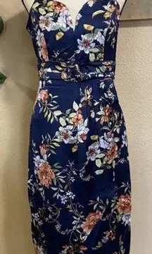 Lulus My Favorite Day Navy Blue Floral Print Tulip Skirt Midi Dress