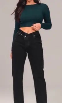 Abercrombie & Fitch The Dad High Rise Black Curve Love Criss Cross Jean Size 4