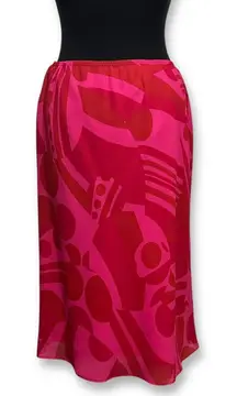 EUC The Limited Abstract Print A-Line Midi Skirt in‎ Vibrant Pink and Red Small