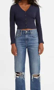 Levi‘s Low Pro Straight Jeans Sz 26 High Rise Distressed Medium Blue Wash‎