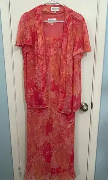 Vintage Studio I Dress Jacket Set 14W Pink Floral Chiffon Spring Cottage Core