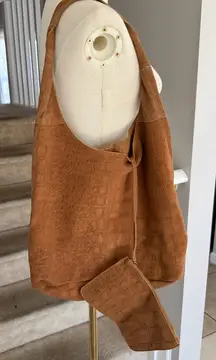 Haute hippie Elegant Brown Croc-Embossed Tote Bag