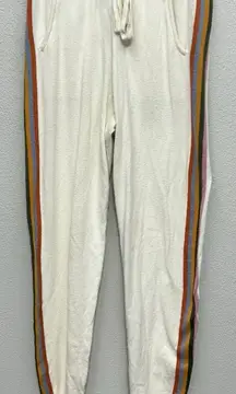 Faherty Womens Jogger Small Beige Organic Cotton Cashmere Blend Rainbow Stripe