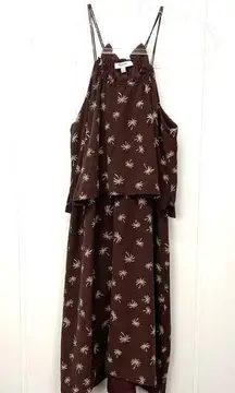 Madewell 100% Silk Mini‎ Dress Size 0 Palm Tree Chocolate Brown