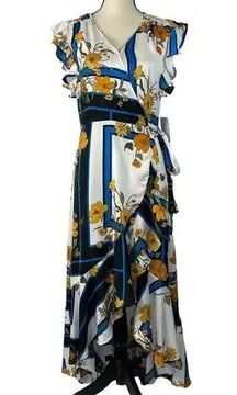 Gigi Parker X-Small Hi-Low Wrap Dress Floral Scarf V-Neck Ruffled Cap Sleeve New