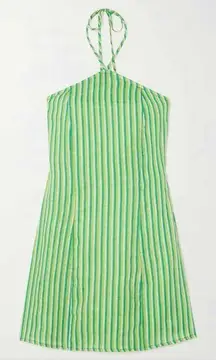 Faithfull The Brand Muthia Stripe Linen Halterneck Mini Dress