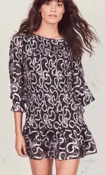 LoveShackFancy Scarlett Chiffon Navy Blue Cosmos Dress‎ Size Medium