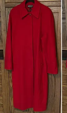 Vintage JOFELD Long Red Wool Pea Coat Overcoat Jacket Winter Holiday Women’s 14