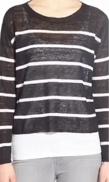 Eileen Fisher‎ Organic Linen Crepe Striped Top Sweater Black White Size Medium