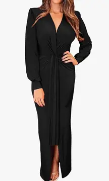 Spring Long Sleeve Maxi Bodycon Dresses V Neck Twist Front