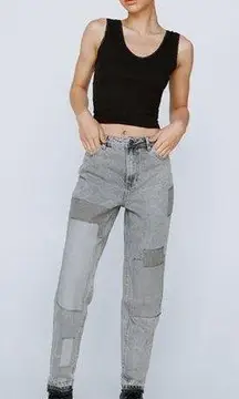 NASTY GAL ORGANIC DENIM PATCHWORK MOM FIT JEANS