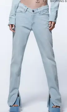 Zara Split‎ Hem Slim High-Rise Full Length Light Wash Jeans Size 10