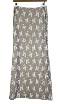 Tiger Mist Beige Lace Overlay Maxi Skirt Floral Print Size Small