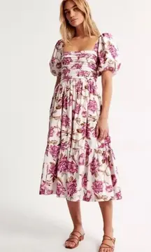 Abercrombie & Fitch Emerson Poplin Puff Sleeve Midi Dress Size Small