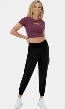 Halara High Waisted Contrast Side Panel Casual Joggers Black M