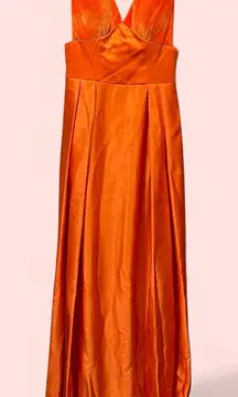 Stunning tangerine dream velvet deep v satin maxi dress mesh side panel ballgown