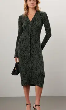 JASON WU Green Floral Button Up Midi Open Up Cardigan Sweater size Small