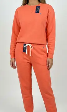 Ralph Lauren Polo Fleece Crewneck sweatshirt pants sweatsuit Amalfi Red S/XS New