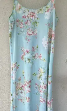 VTG Oscar de la Renta Pink Label Blue Floral Bow Maxi Slip Dress Pastel Feminine