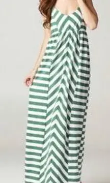 White & Green Stripe Maxi Dress