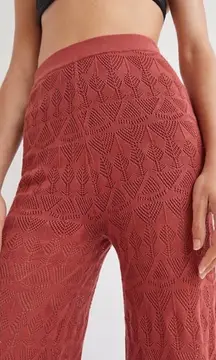 Anthropologie Flat White Pointelle Open‎ Work Knit Flare Pants Size XS