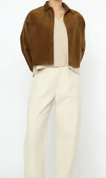 7115‎ by Szeki Corduroy 3/4 Cropped Shirt Jacket in Sepia Brown Size Medium