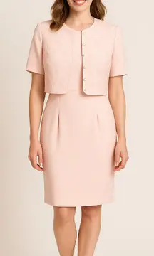 Vintage Maggy London Set Sheath Dress Jacket 8 Pink Floral Pearl Coquette Brunch