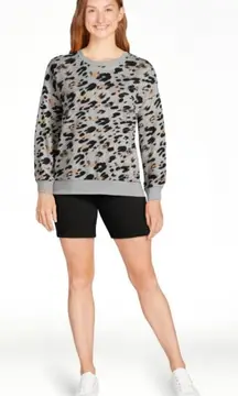 Secret Treasures leopard oversized sweatshirt w/ black biker shorts sz Small
