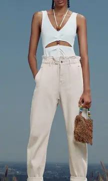 NWT  Z1975 Baggy High Waisted Paperbag Jeans Ecru Off White Size 30