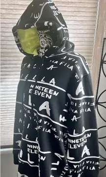 Fila Women's All Over Print Hush Hush Long‎ Sleeve Hoodie Black Size 2X