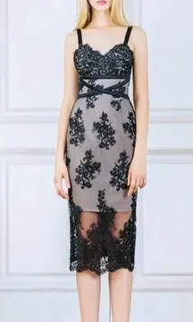 BRONX & BANCO Black Nude Lace Sheer midi dress