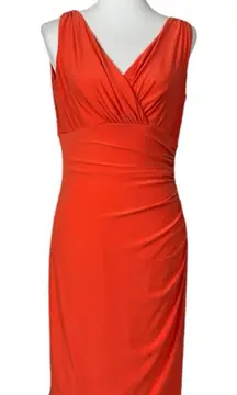 Lauren Ralph Lauren Bodycon Dress V-neck High Waist Shirred Coral Women’s Size 8