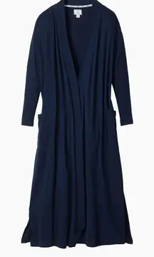 Petite Plume pima duster cardigan open long robe cotton navy pocket shawl collar