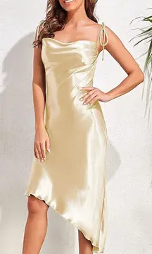 Gold Satin Asymmetrical Hem Dress