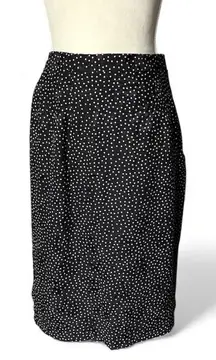 Vintage Silk Studio Black Pin Polka Dots Textured Midi Pencil Skirt Velvet