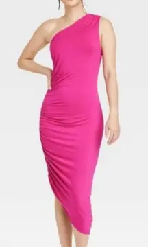 Pink Asymmetrical One Shoulder Dress from