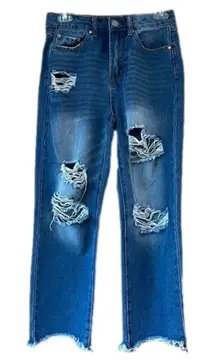 Indigo Rein Blue Denim Distressed Raw Hem Jeans Size 3