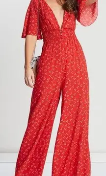 Finders Keepers  Ditsy Floral Wide Leg Jumpsuit Red Size XXS NWT