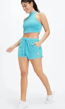 Fabletics NEW Vanessa Hudgens Terry Built-In Bra Cropped Racerback Tank Top Blue