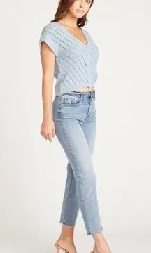 VIGOSS CHEVRON POINTELLE SWEATER CARDIGAN-BLUE size XL (b4)