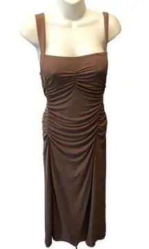 OGL Sunset Cruise Ruched Slinky Midi Dress In Coffee Sz. L Stretch Resort Wear