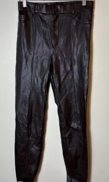 Zara Faux Leather Pants Chocolate‎ Brown Size Medium Slim Leg High Rise