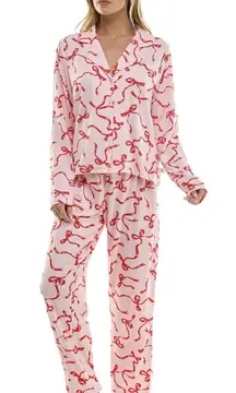 Sincerely Jules bow print cozy luxe pajama set size M