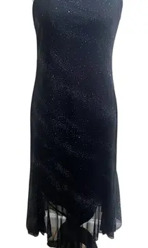 City Triangles Sparkly Y2K Midi Dress Navy Black Whimsygoth Size Large Mesh