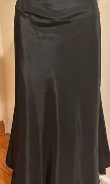 Moss Black Satin Maxi Corset Back Skirt Sz 14 Zipper Closure On Side Ski…