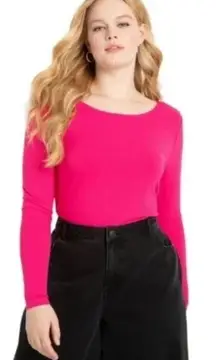 NWOT‎ Eloquii Ribbed Long Sleeve Pink Top Open Back Stretchy Plus Size 18 / 20