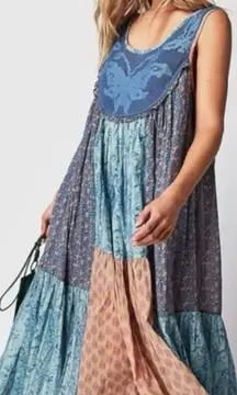 Free People Bohemian 70s Patchwork Hippie Lost Palms Craft Maxi Dress Small