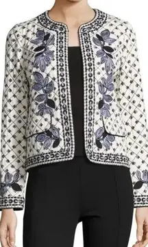 Tory Burch Jacket Quilted Tilda Embroidered Fish Floral Jacket Patchwork Ivory