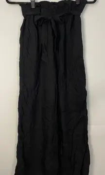 Hollister Black Smocked Paperbag Waist Tie Cropped Wide Leg Pants XS